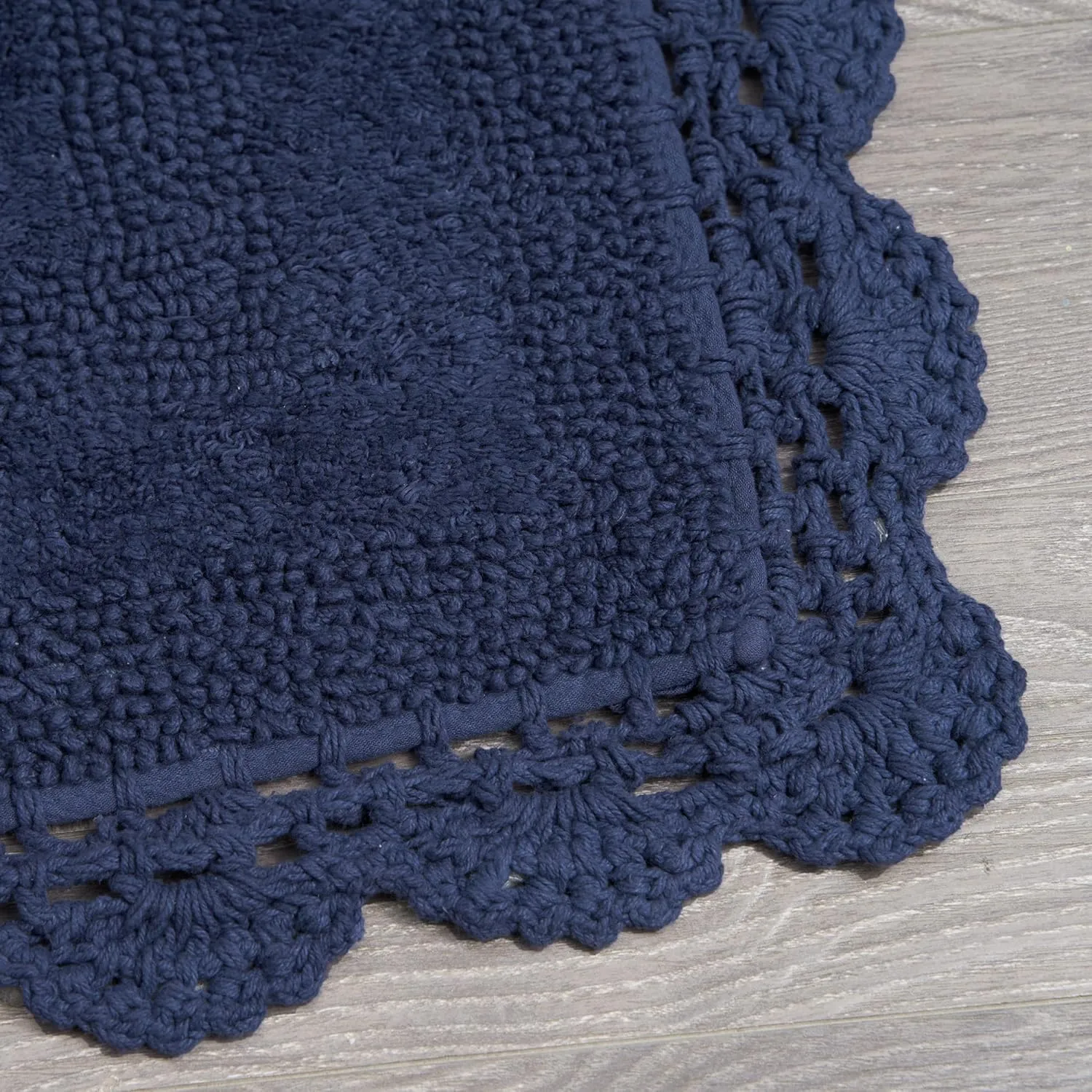 Laura Ashley Crochet Cotton 17x24/21x34 in. 2-Piece Bath Rug Set, Indigo