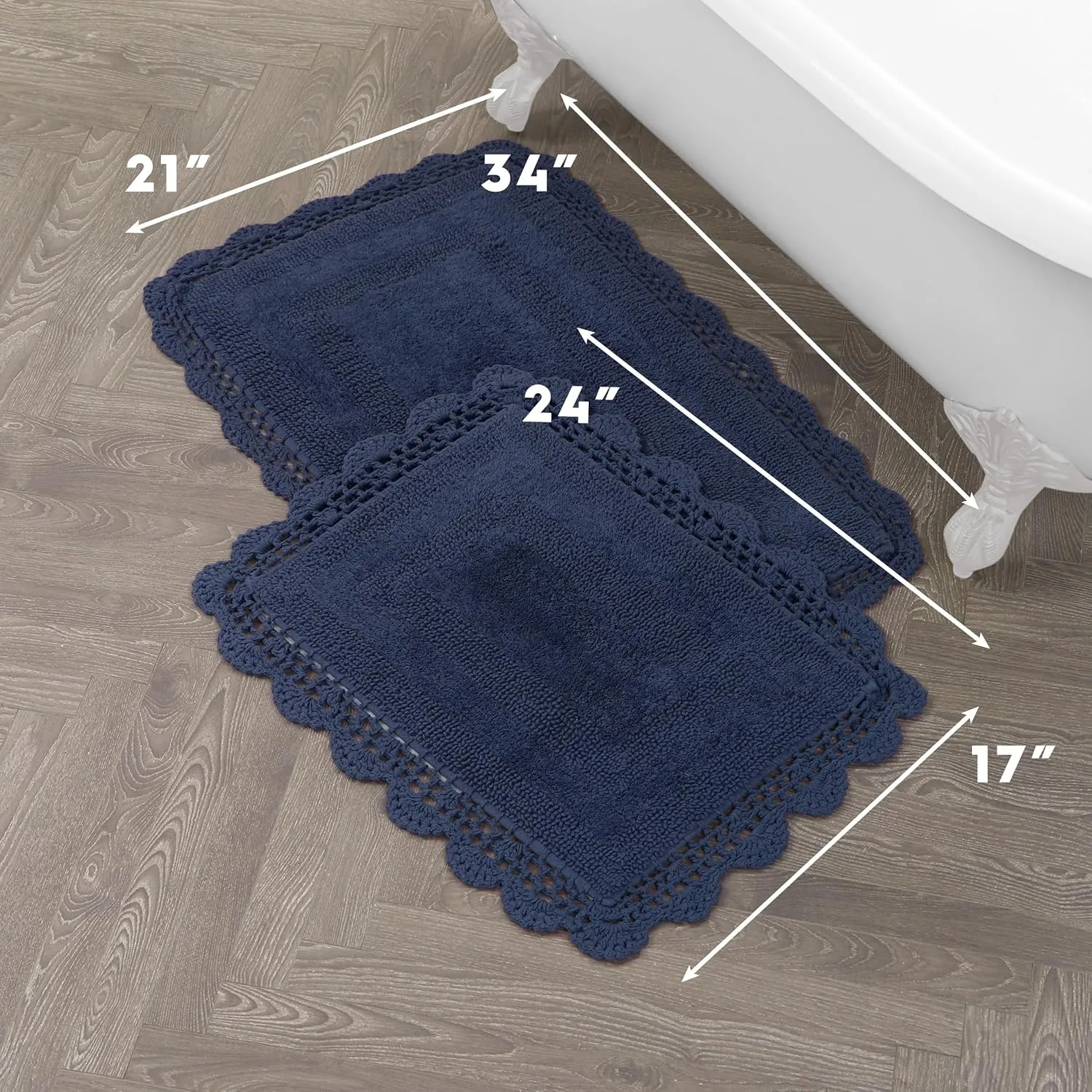 Laura Ashley Crochet Cotton 17x24/21x34 in. 2-Piece Bath Rug Set, Indigo