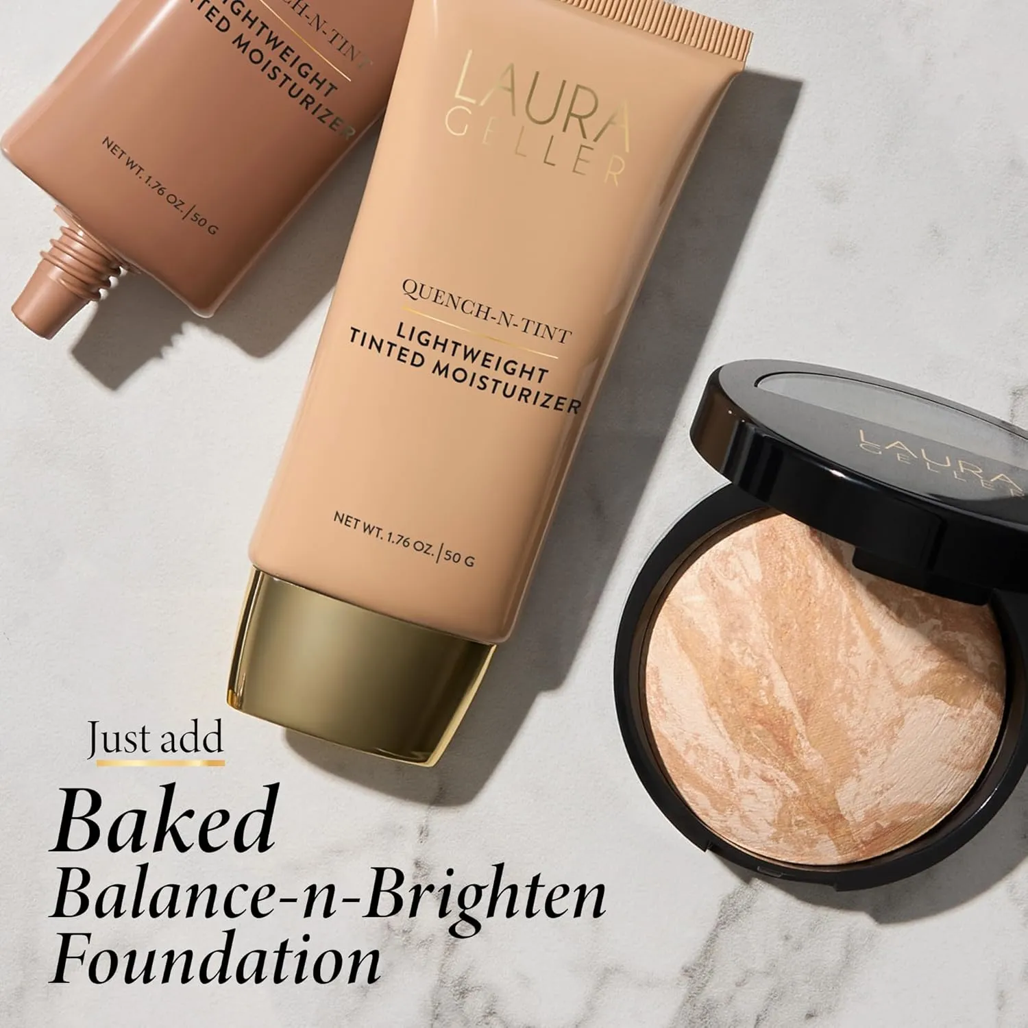 LAURA GELLER NEW YORK Quench-n-Tint Lightweight Tinted Moisturizer, Porcelain/Fair - Sheer to Light Buildable Coverage - Natural Glow Finish - Lightweight Formula with Hyaluronic Acid