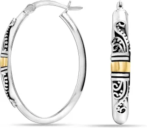 LeCalla 925 Sterling Silver Bali-Style Hoop Earrings Lightweight Click-Top Italian Antique Earring Hoops for Women