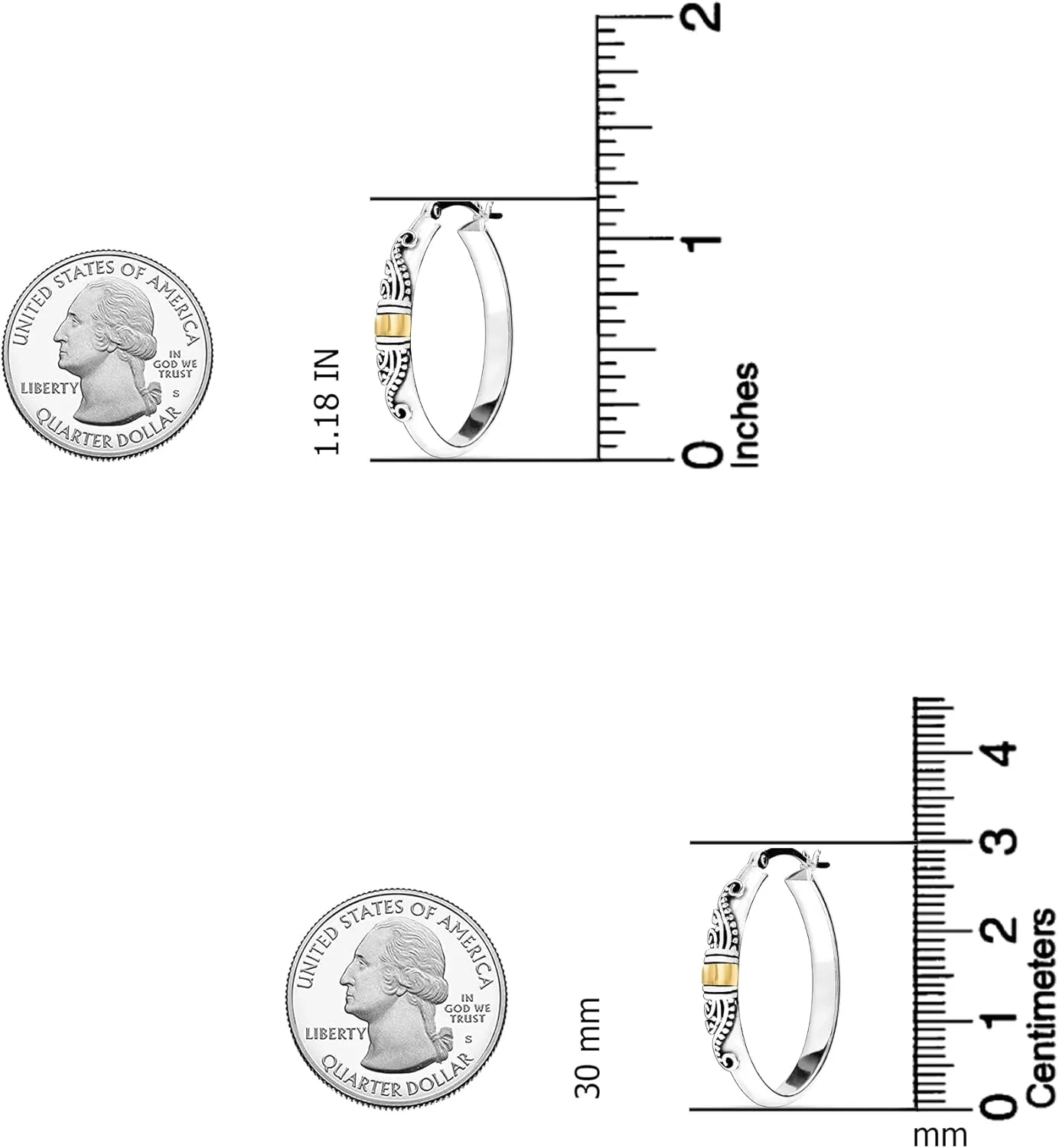 LeCalla 925 Sterling Silver Bali-Style Hoop Earrings Lightweight Click-Top Italian Antique Earring Hoops for Women