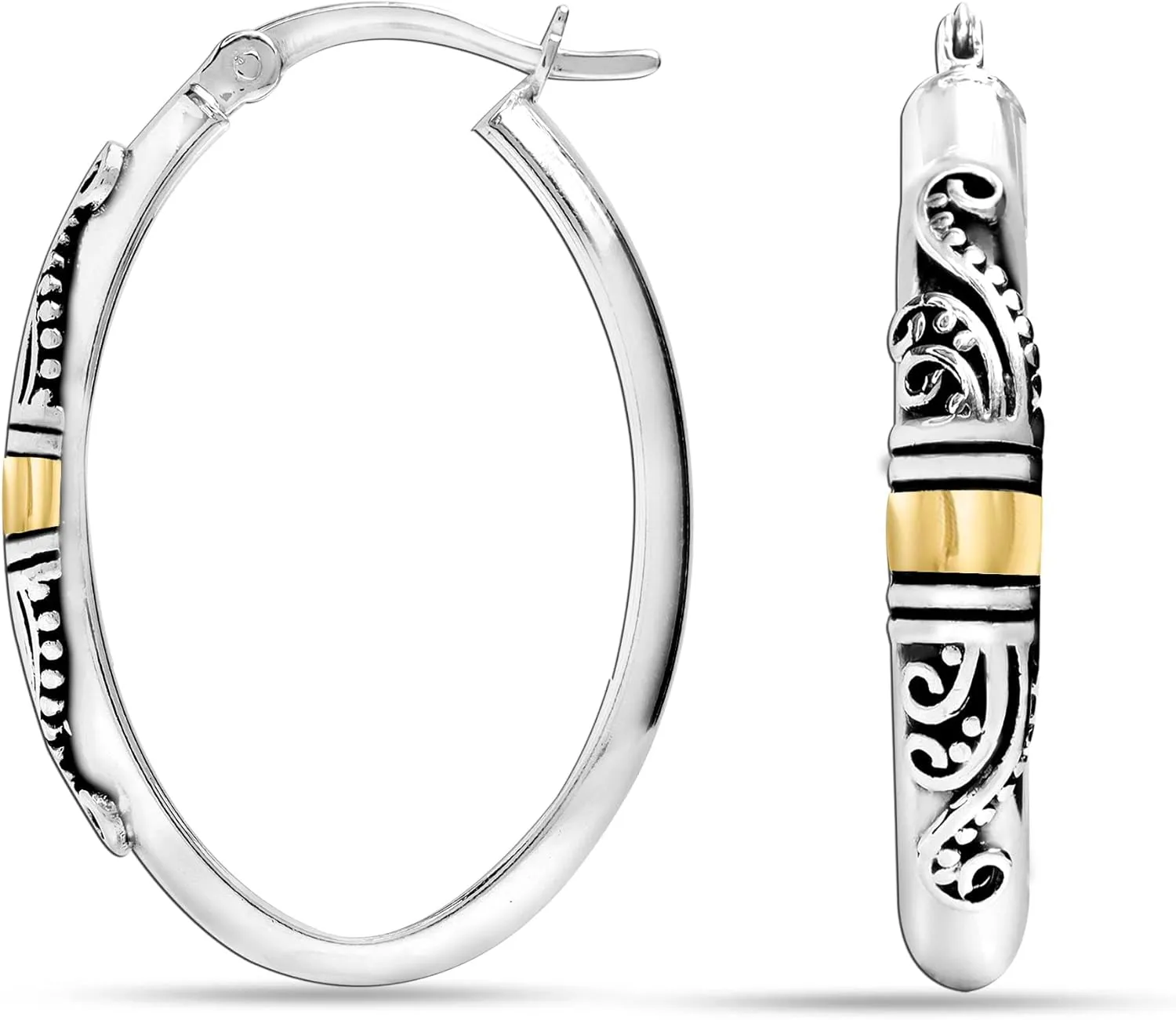LeCalla 925 Sterling Silver Bali-Style Hoop Earrings Lightweight Click-Top Italian Antique Earring Hoops for Women