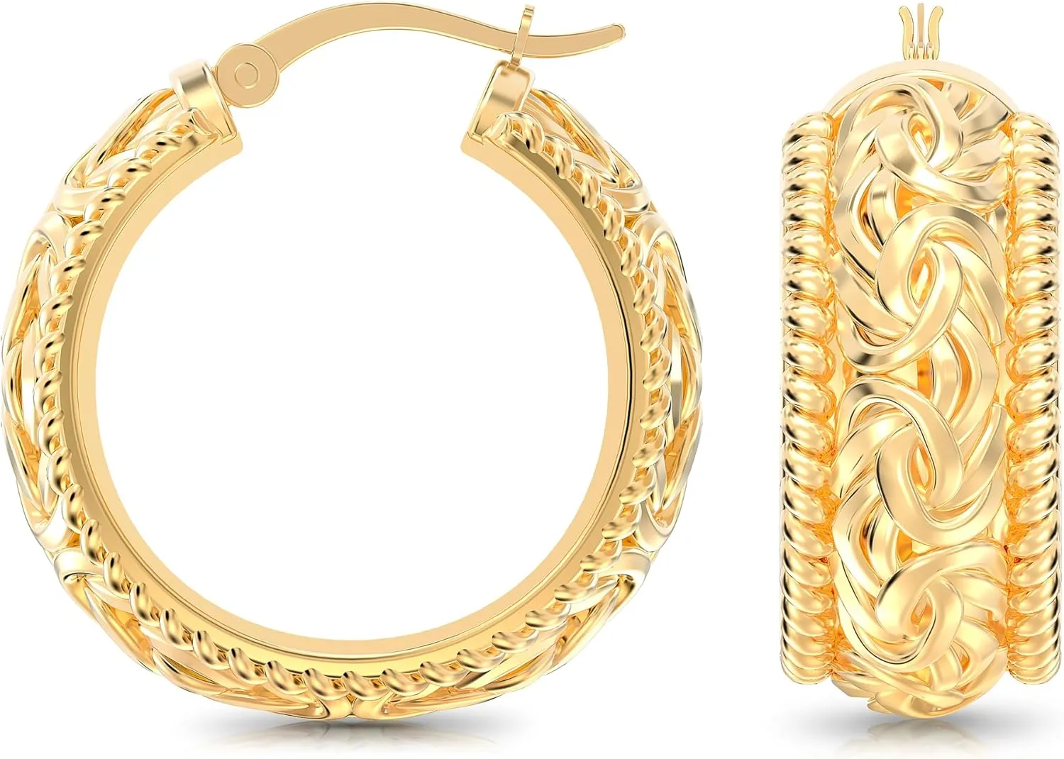 LeCalla 925 Sterling Silver Chunky Hoop Earrings for Women | Gold-Plated Diamond-Cut Thick Hoop Earrings | Hollow Puff Earring Hoops for Women Trendy Jewelry Gift