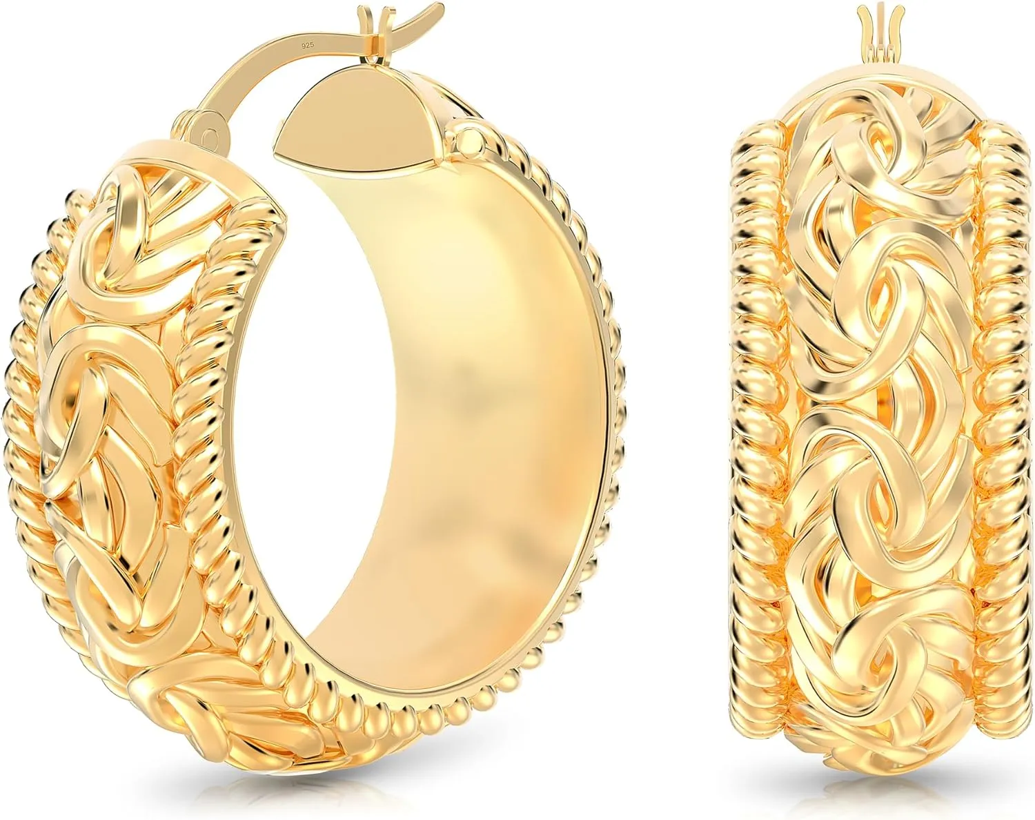 LeCalla 925 Sterling Silver Chunky Hoop Earrings for Women | Gold-Plated Diamond-Cut Thick Hoop Earrings | Hollow Puff Earring Hoops for Women Trendy Jewelry Gift