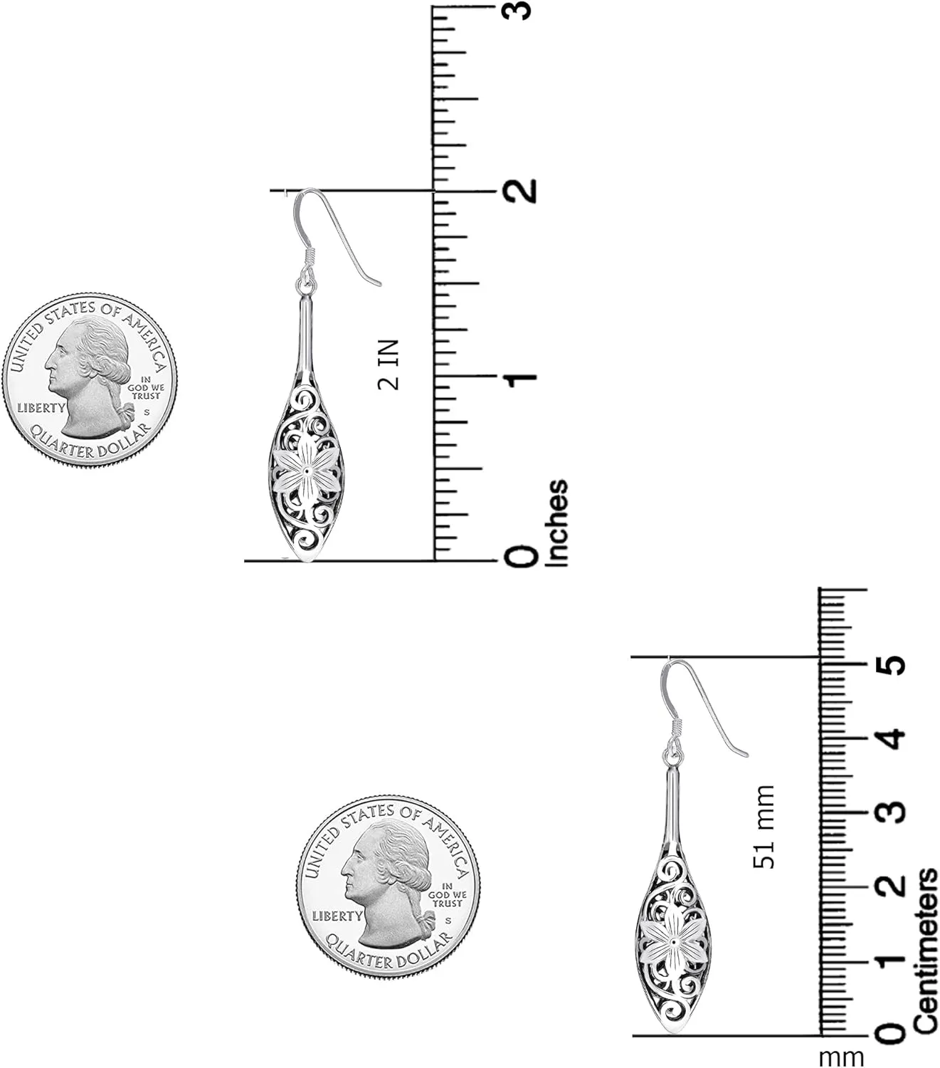 LeCalla 925 Sterling Silver Filigree Dangle Drop Earrings | Lightweight Antique Balinese Teardrop Dangle Drop Earring for Women