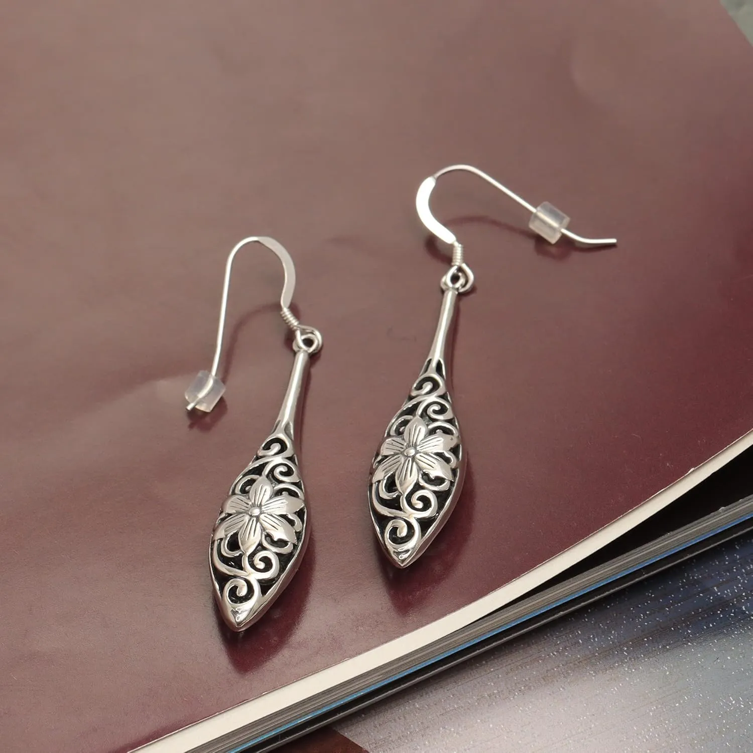 LeCalla 925 Sterling Silver Filigree Dangle Drop Earrings | Lightweight Antique Balinese Teardrop Dangle Drop Earring for Women