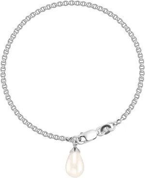 LeCalla 925 Sterling Silver Freshwater Pearl Bracelet for Women | Antique Chain Bracelet with Oval Pearl Charm 7.5 Inches