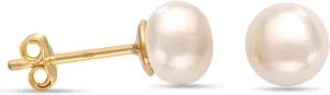 LeCalla 925 Sterling Silver Freshwater Pearl Stud Earrings for Women | Round White Pearls | 14K Gold Plated Jewelry| Handpicked Freshwater Cultured Stud Pearl Earrings (5mm-10mm)