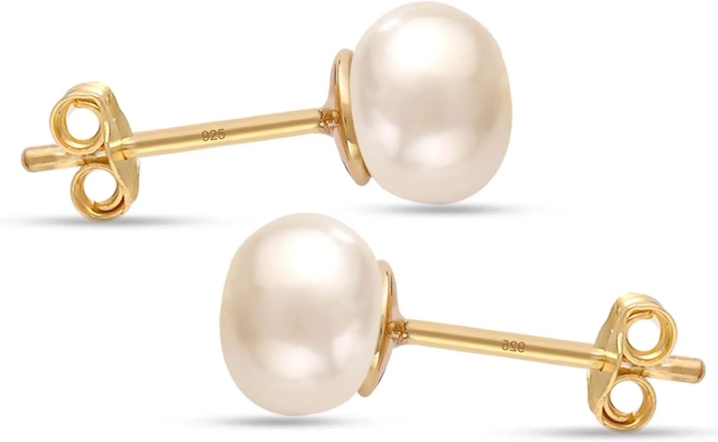 LeCalla 925 Sterling Silver Freshwater Pearl Stud Earrings for Women | Round White Pearls | 14K Gold Plated Jewelry| Handpicked Freshwater Cultured Stud Pearl Earrings (5mm-10mm)
