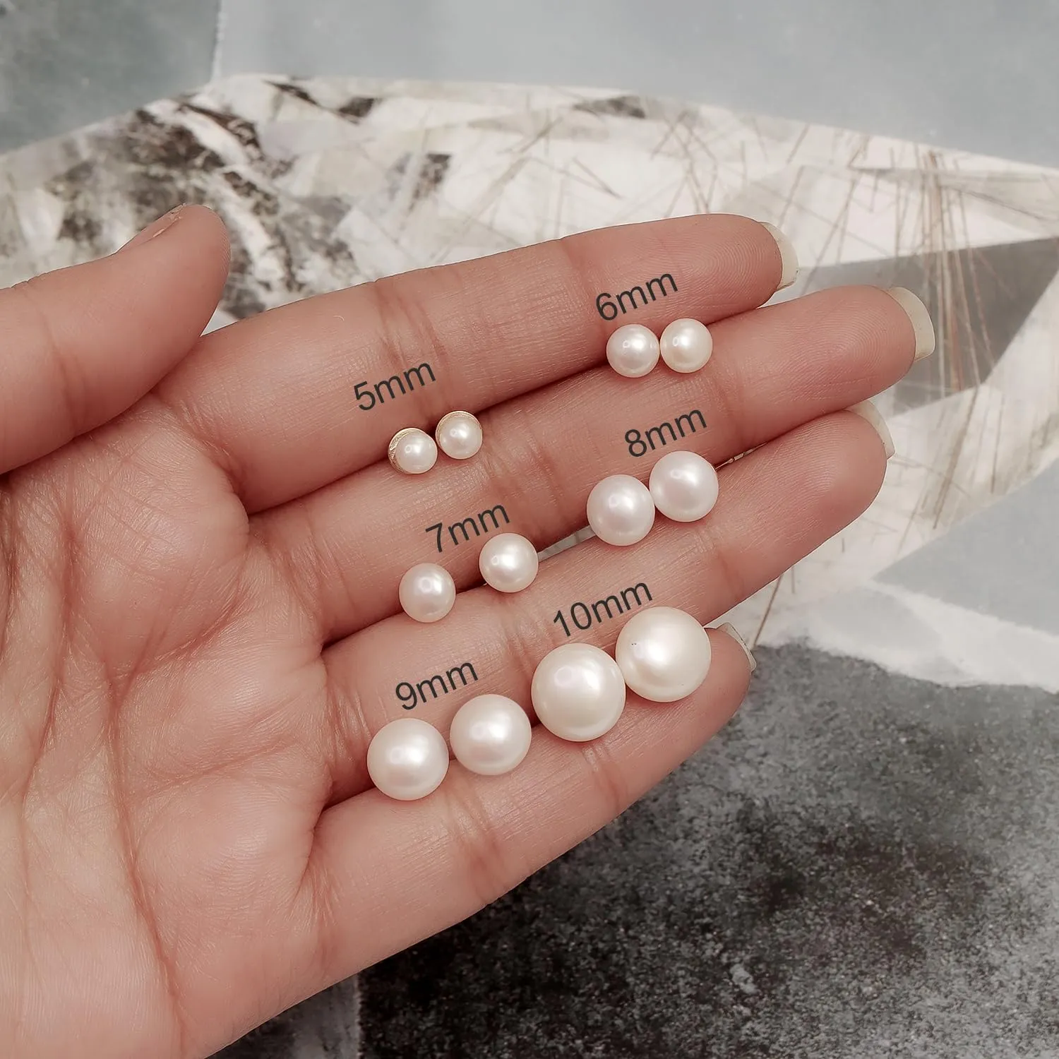 LeCalla 925 Sterling Silver Freshwater Pearl Stud Earrings for Women | Round White Pearls | 14K Gold Plated Jewelry| Handpicked Freshwater Cultured Stud Pearl Earrings (5mm-10mm)