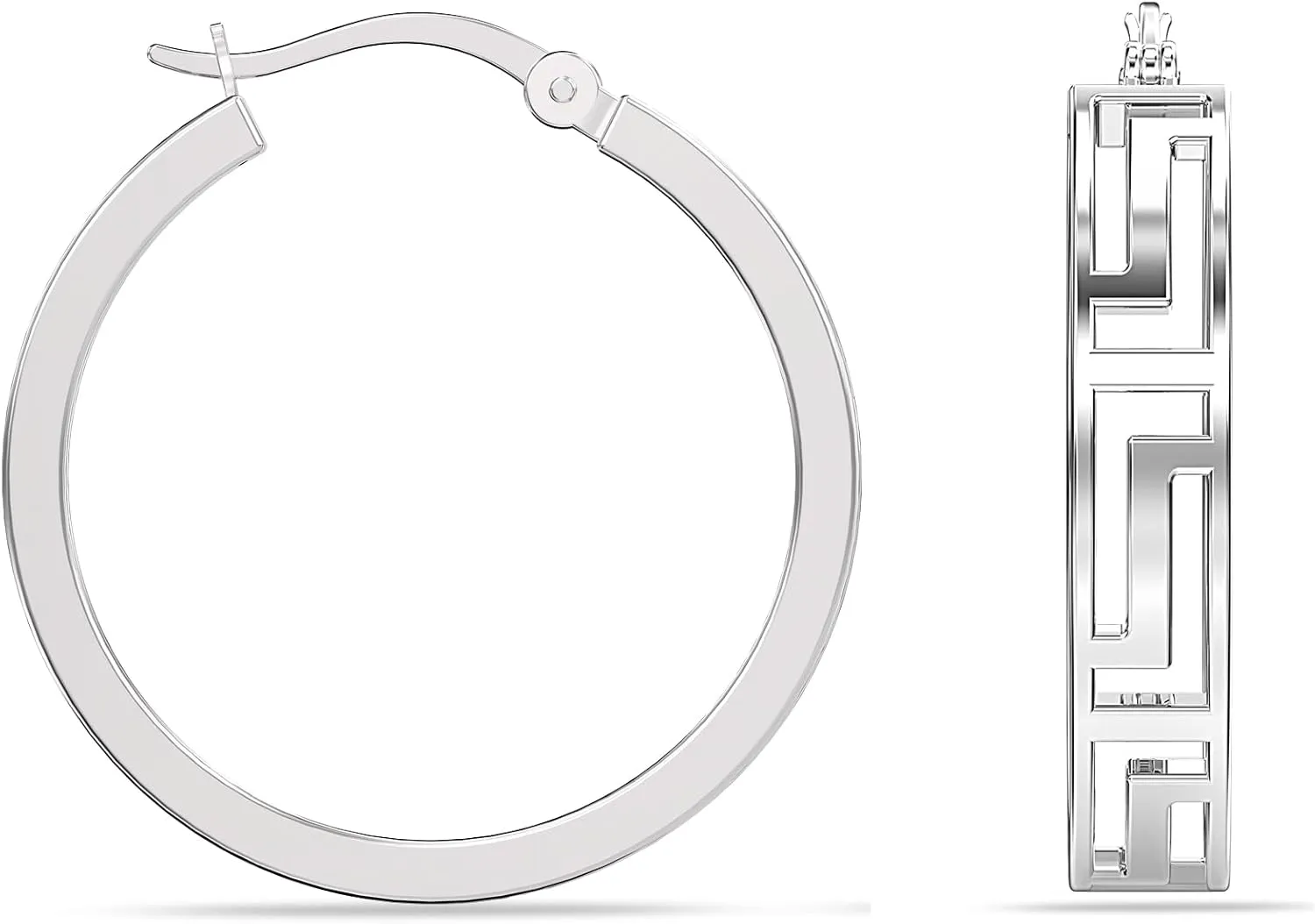 LeCalla 925 Sterling Silver Greek Key Hoop Earrings Lightweight Click-Top Greek Wall Cut-Out Pattern Earring Hoops for Women