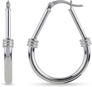 LeCalla 925 Sterling Silver Hoop Earrings - Classic Italian Antique Diamond Cut Textured Earring Hoops | Women's Drop Shape Oval Hoop Earring Jewelry for Women
