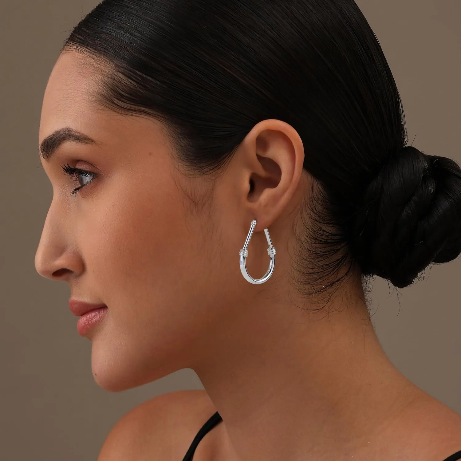 LeCalla 925 Sterling Silver Hoop Earrings - Classic Italian Antique Diamond Cut Textured Earring Hoops | Women's Drop Shape Oval Hoop Earring Jewelry for Women