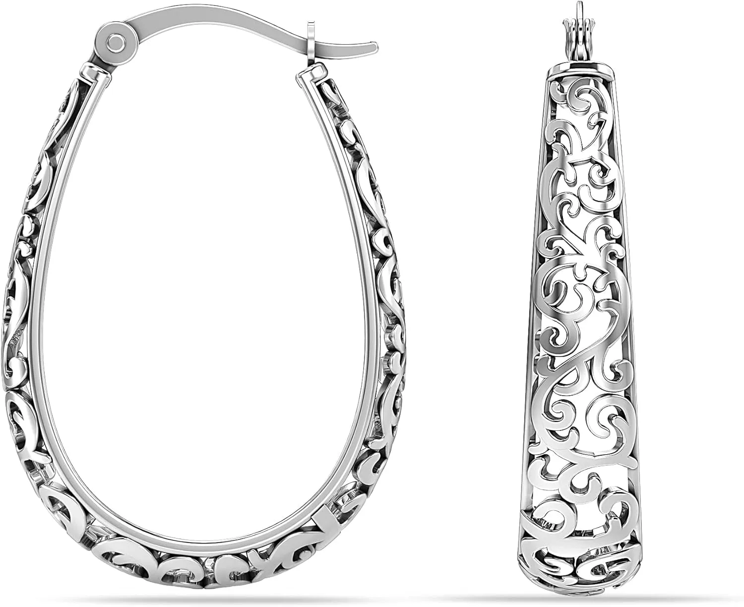 LeCalla 925 Sterling Silver Hoop Earrings | Women's Filigree Hoop Earrings | Openwork Chunky Mesh Filigree Cut Earrings | Lightweight & Hypoallergenic Vintage Hoop Earrings for Women