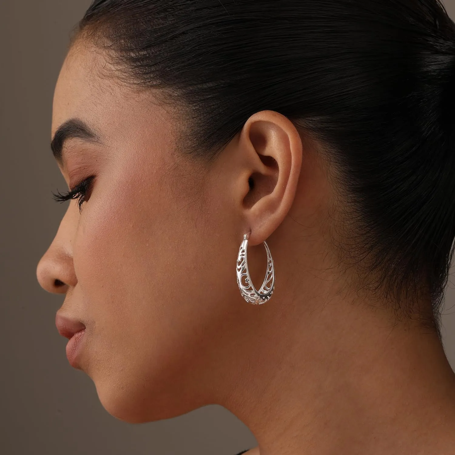 LeCalla 925 Sterling Silver Hoop Earrings | Women's Filigree Hoop Earrings | Openwork Mesh Filigree Cut Earring | Lightweight & Hypoallergenic Vintage Hoop Earrings for Women