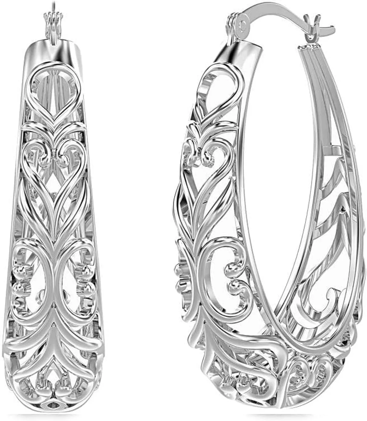 LeCalla 925 Sterling Silver Hoop Earrings | Women's Filigree Hoop Earrings | Openwork Mesh Filigree Cut Earring | Lightweight & Hypoallergenic Vintage Hoop Earrings for Women