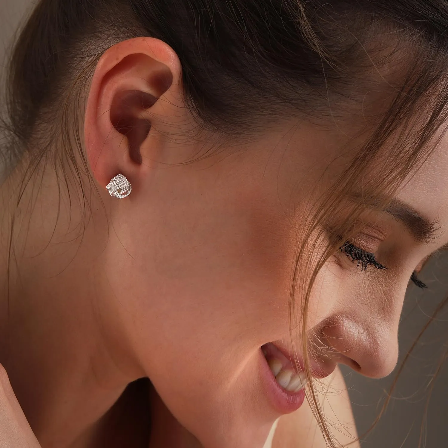 LeCalla 925 Sterling Silver Love-Knot Earring Stud Jewelry Italian Design Lightweight Twisted Love Knot Stud Earrings for Women