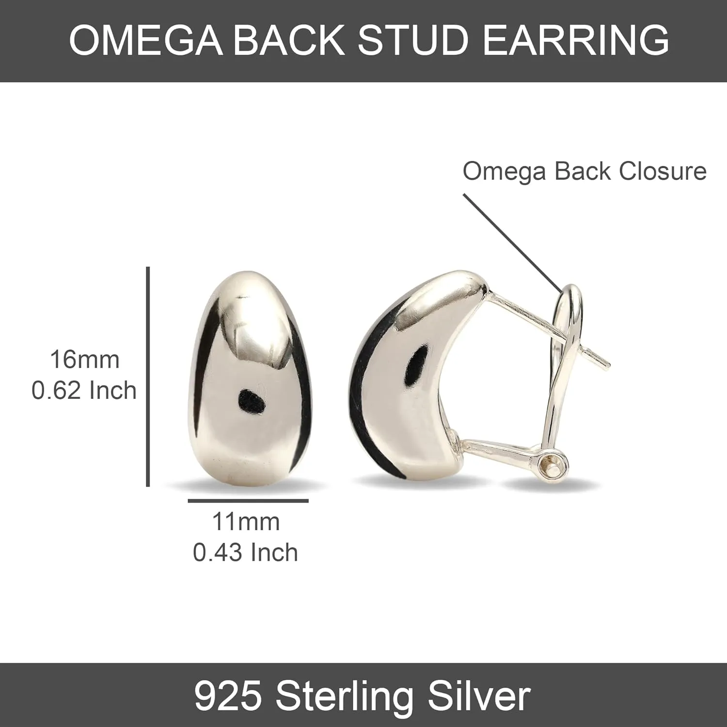 LeCalla 925 Sterling Silver Omega Back Earrings for Women | Pierced Stud Earrings Gift for Her, Wife or Girlfriend | Classic Omega Back Stud Earrings Jewelry for Daily Wear or Special Occasions