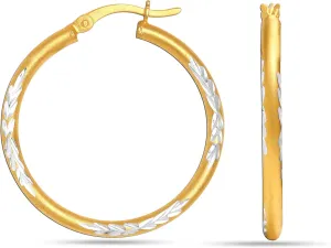 LeCalla 925 Sterling Silver Two-Tone Three-Tone Hoop Earrings | Round Shape Polished Italian Diamond-Cut Twisted Earring Hoops for Women