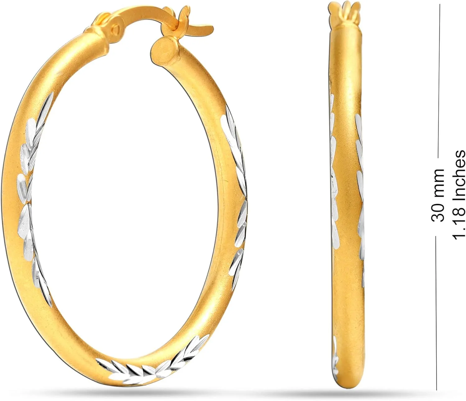 LeCalla 925 Sterling Silver Two-Tone Three-Tone Hoop Earrings | Round Shape Polished Italian Diamond-Cut Twisted Earring Hoops for Women