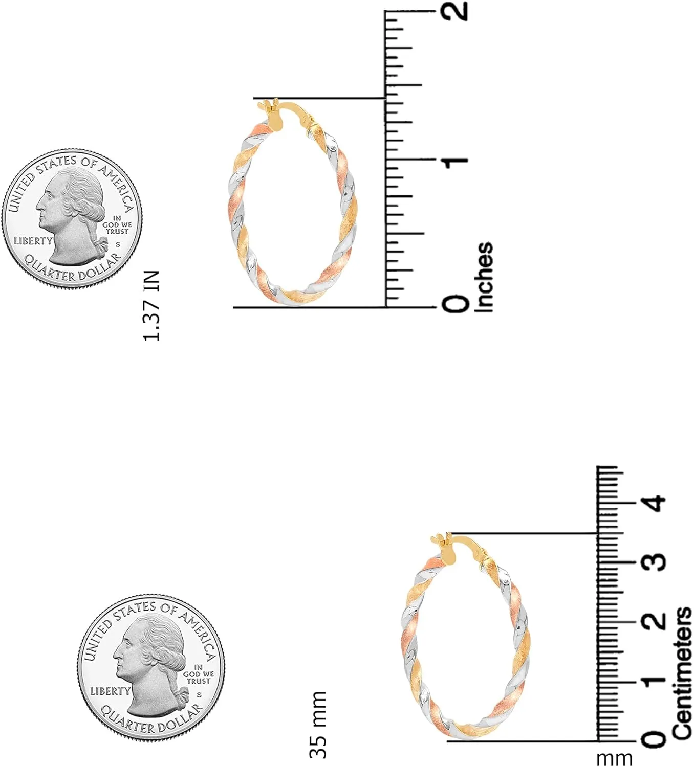 LeCalla Real 925 Sterling Silver Hoop Earrings | 14K Gold-Plated Three-Tone Twisted Earring Jewelry | Light-Weight Italian Design Click-Top Hoop Earrings for Women