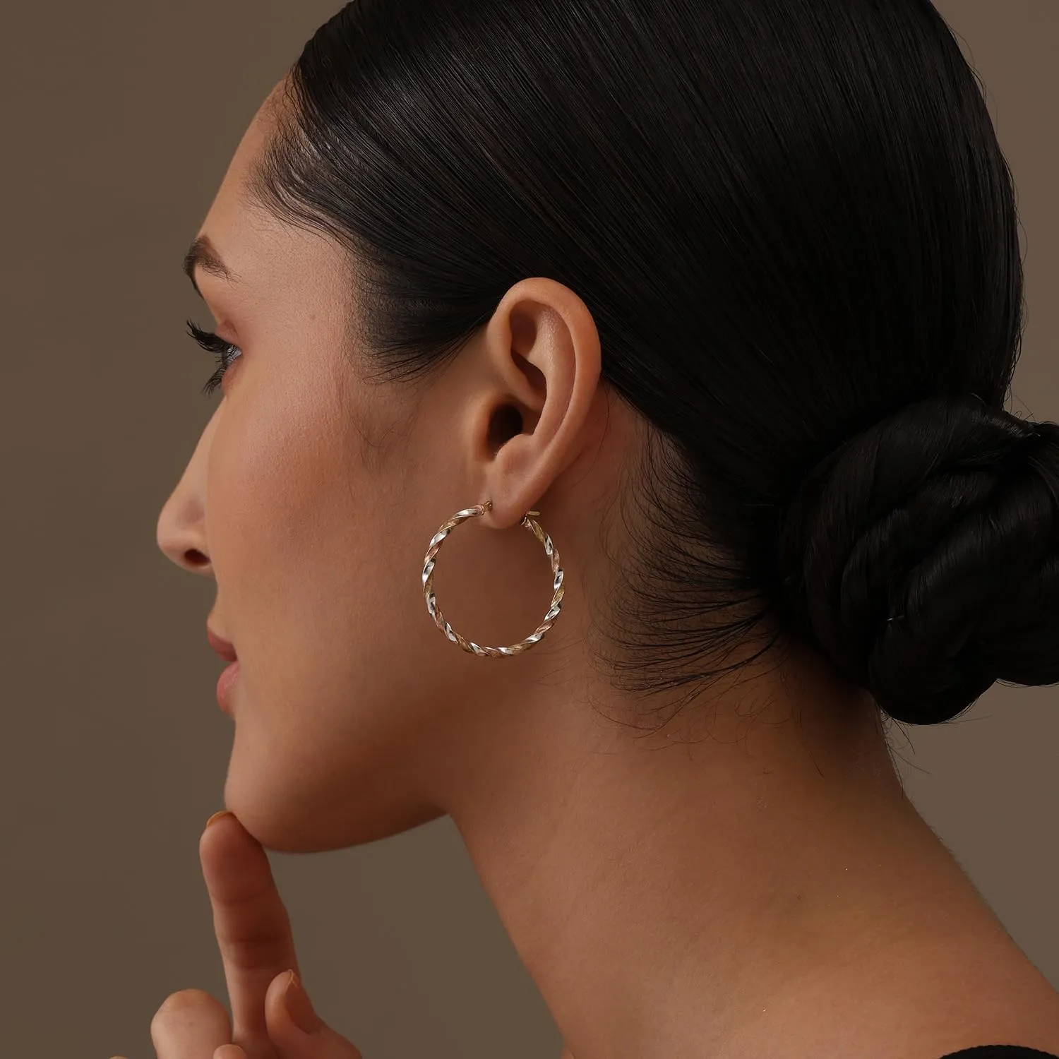 LeCalla Real 925 Sterling Silver Hoop Earrings | 14K Gold-Plated Three-Tone Twisted Earring Jewelry | Light-Weight Italian Design Click-Top Hoop Earrings for Women