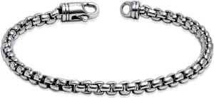 LeCalla Solid 925 Sterling Silver Men's Box Chain Bracelet | Italian Square Rolo Link Round Box Chain Bracelet for Men, Made in Italy (7.5, 8, 8.5, 9 Inches)
