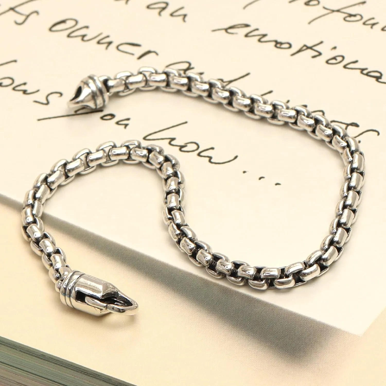 LeCalla Solid 925 Sterling Silver Men's Box Chain Bracelet | Italian Square Rolo Link Round Box Chain Bracelet for Men, Made in Italy (7.5, 8, 8.5, 9 Inches)