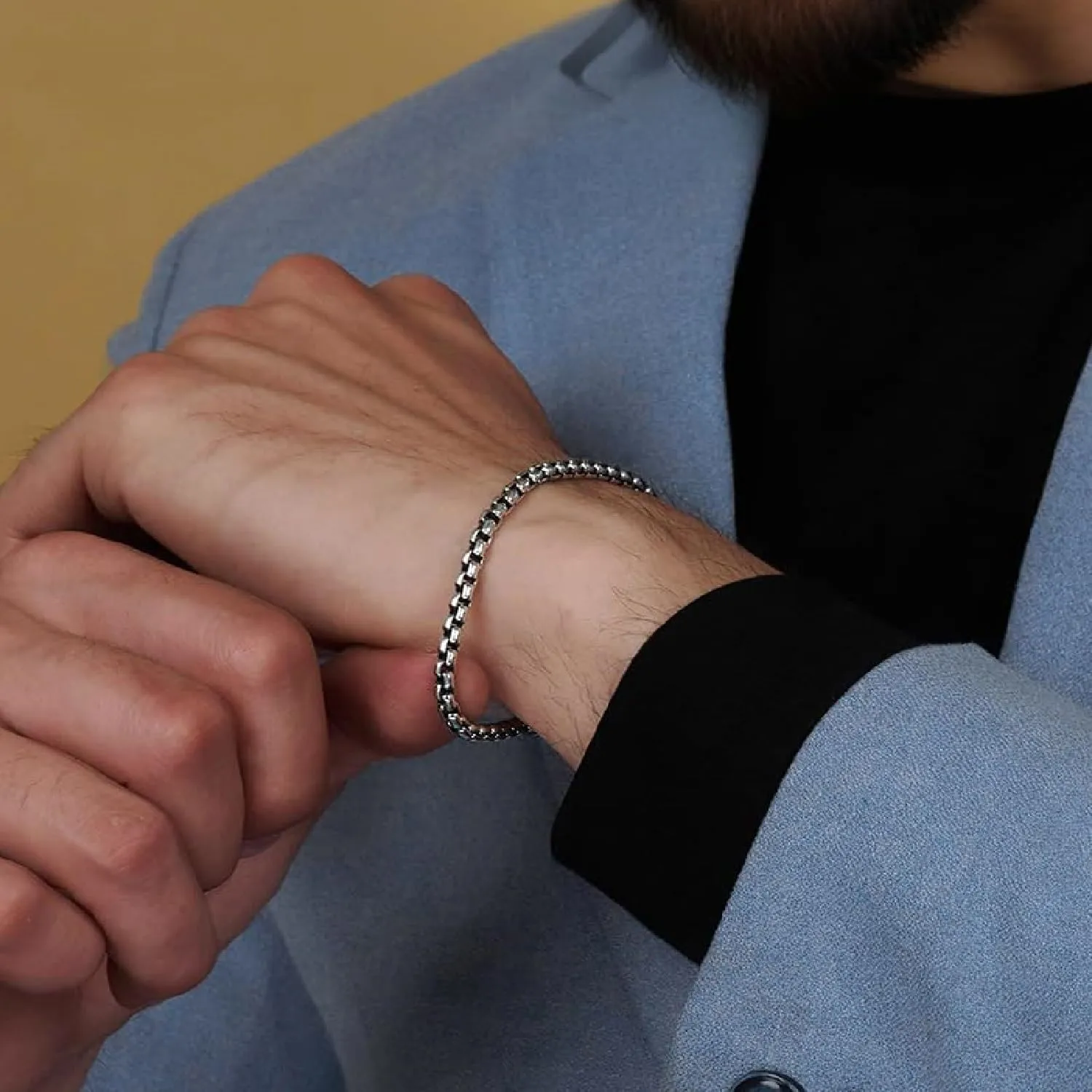 LeCalla Solid 925 Sterling Silver Men's Box Chain Bracelet | Italian Square Rolo Link Round Box Chain Bracelet for Men, Made in Italy (7.5, 8, 8.5, 9 Inches)