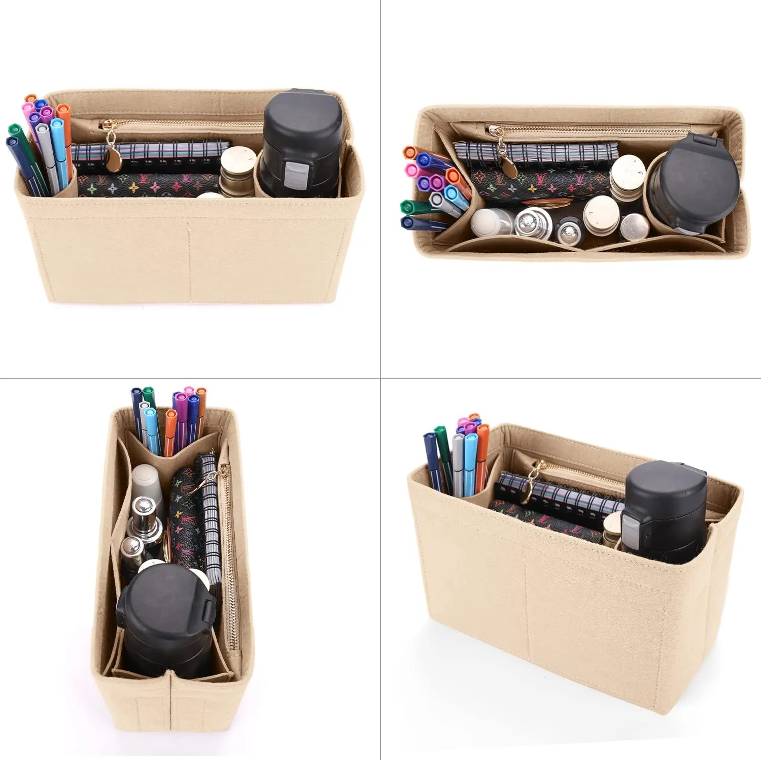 LEXSION Felt Purse Organizer Insert for Handbags with Zipper for Kelly 35,Bag Organizer with Removable Bottle Holder 8032 Beige X-Large