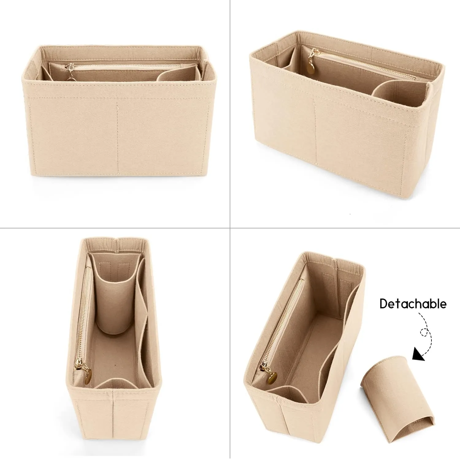 LEXSION Felt Purse Organizer Insert for Handbags with Zipper for Kelly 35,Bag Organizer with Removable Bottle Holder 8032 Beige X-Large