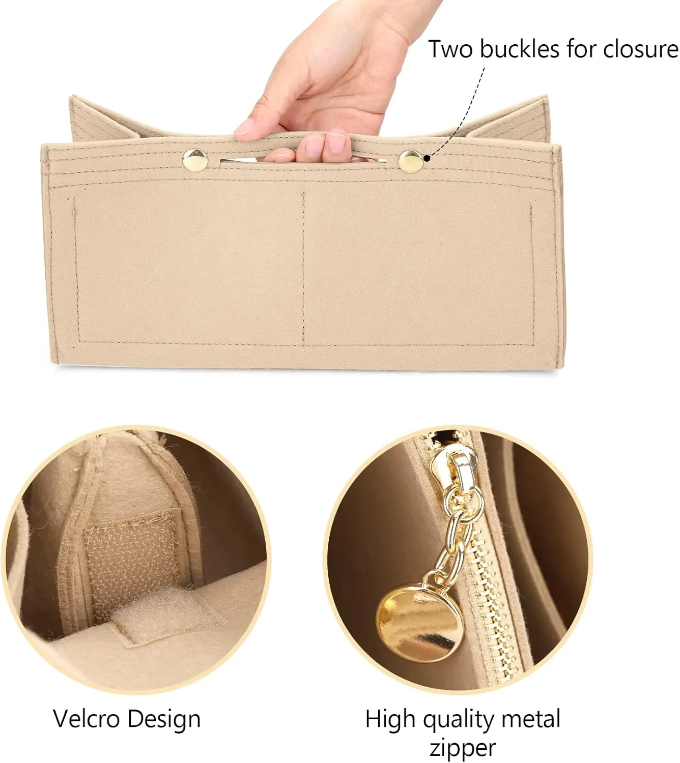 LEXSION Felt Purse Organizer Insert,Handbag Organizer with Detachalbe Zipper Pocket for ONTHEGO MM,3 Size 8034 Beige Medium