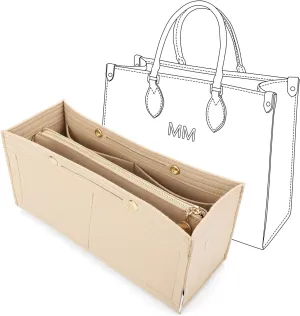 LEXSION Felt Purse Organizer Insert,Handbag Organizer with Detachalbe Zipper Pocket for ONTHEGO PM,3 Size 8034 Beige Small