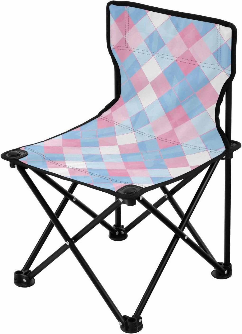 Light Blue and Blush Checkered Pattern Collapsible Camping Chairs Lightweight Foldable Chairs Indoor Carry Bag Included Portable Chair for Waiting in Line for Indoor Outdoor