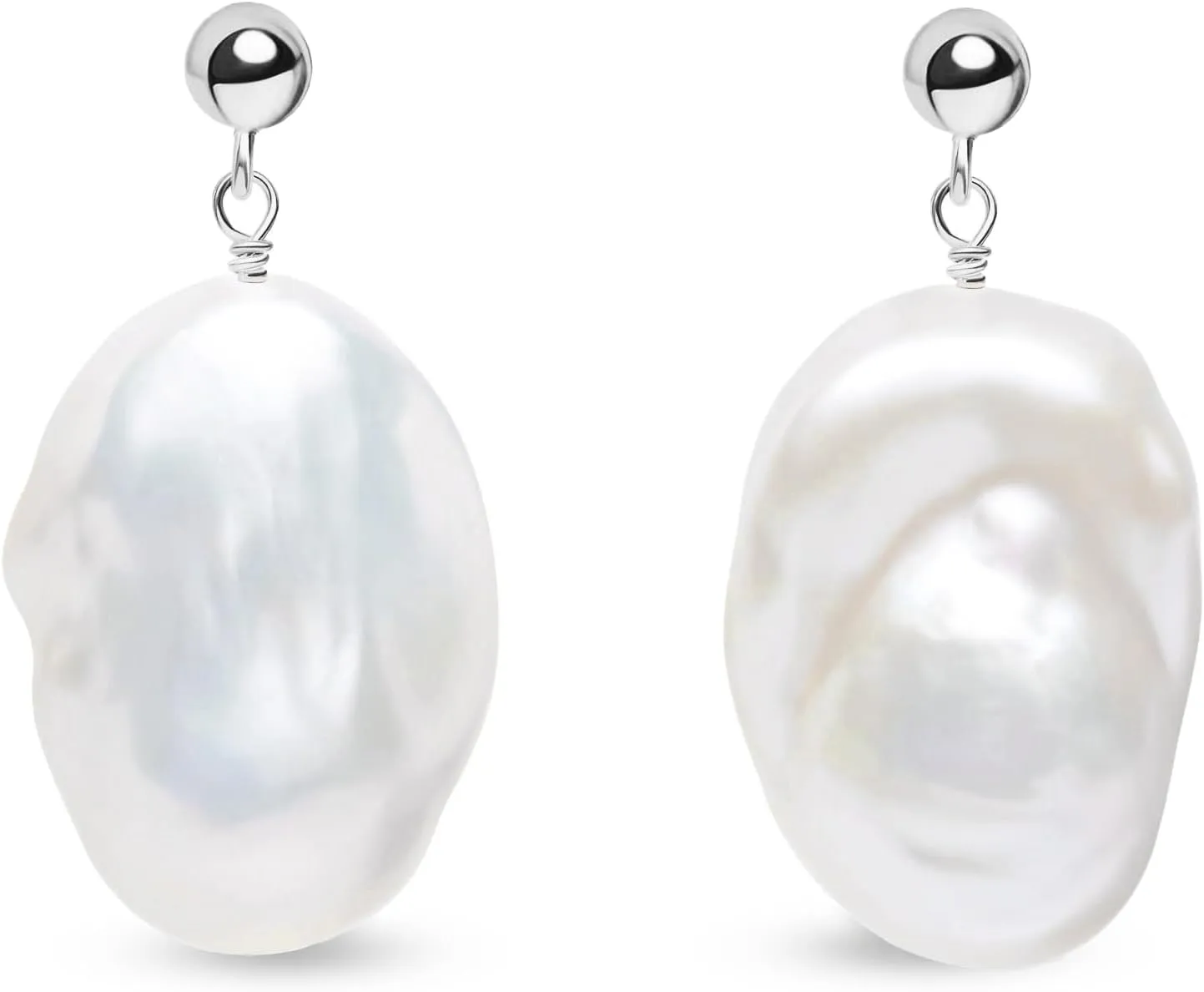 LILY LUSTRE 14k Gold Plated 925 Sterling Silver Handpicked AAAA Quality Natural White Freshwater Cultured Irregular Fireball Baroque Pearl Drop Dangle Bridal Earrings for Women