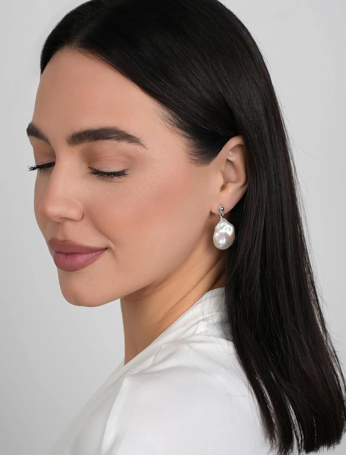 LILY LUSTRE 14k Gold Plated 925 Sterling Silver Handpicked AAAA Quality Natural White Freshwater Cultured Irregular Fireball Baroque Pearl Drop Dangle Bridal Earrings for Women