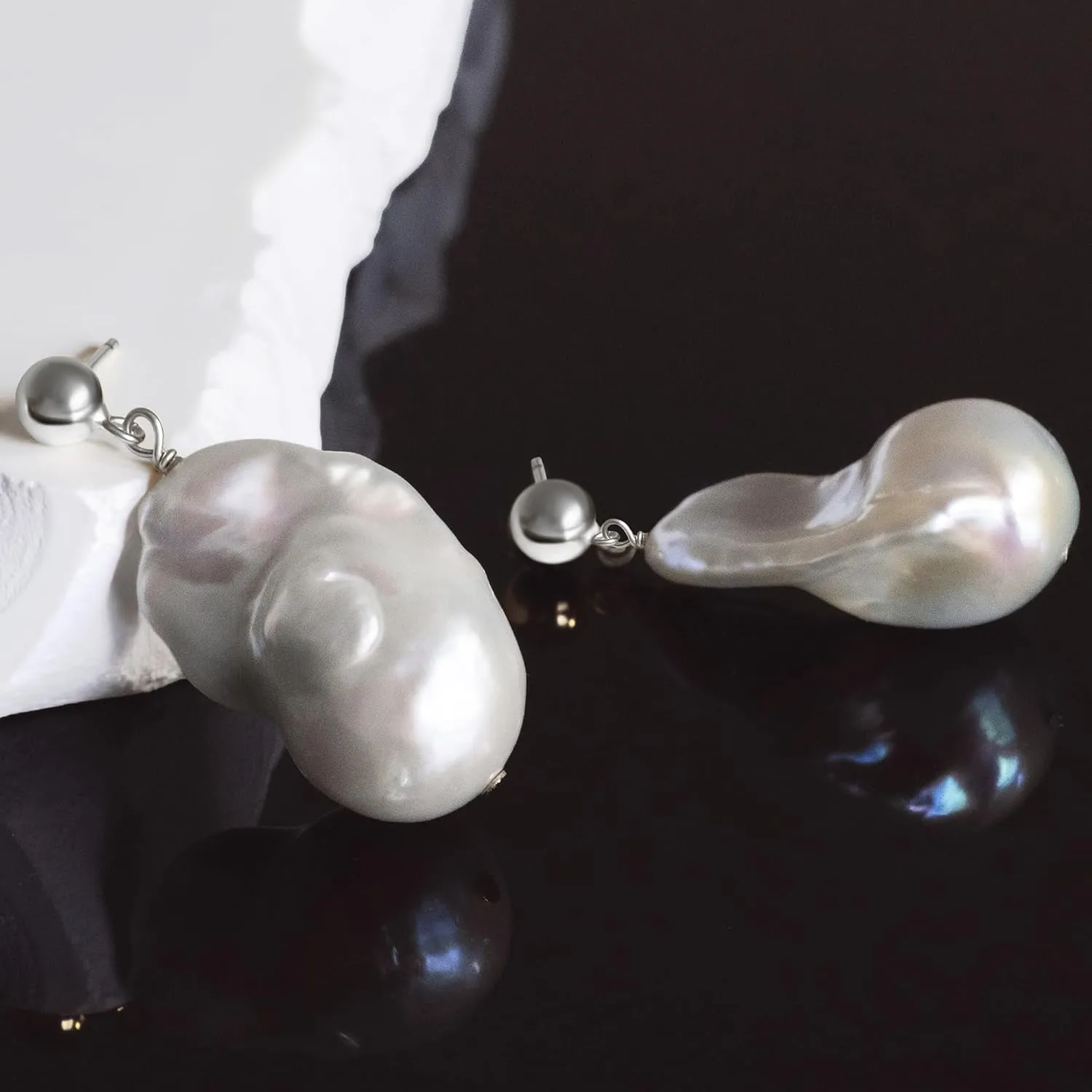 LILY LUSTRE 14k Gold Plated 925 Sterling Silver Handpicked AAAA Quality Natural White Freshwater Cultured Irregular Fireball Baroque Pearl Drop Dangle Bridal Earrings for Women