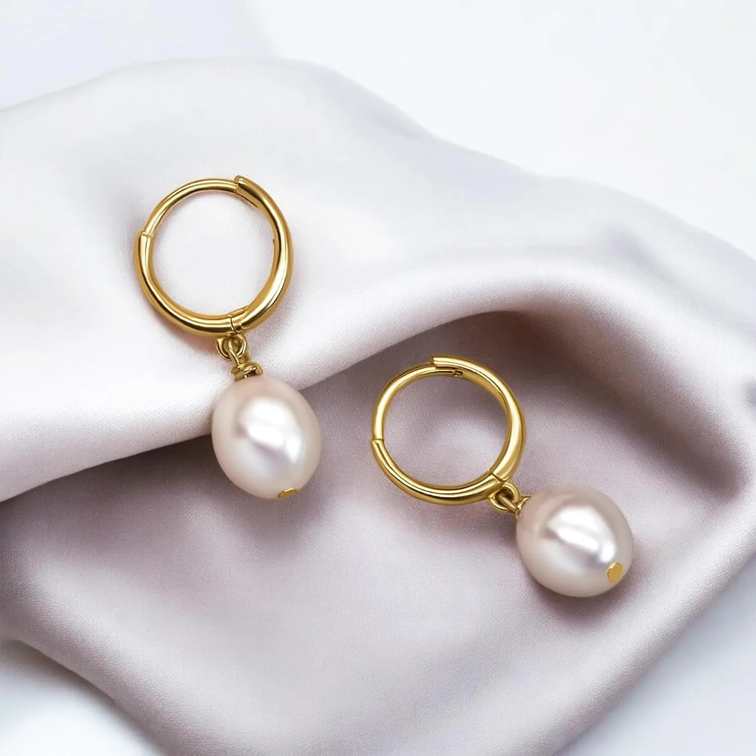 LILY LUSTRE Pearl Earrings | 14k Gold Plated/Filled 925 Sterling Silver Handpicked AAAA Quality Genuine Freshwater Cultured Round/Coin Shape Pearl Hoop/Leverback Drop Dangle Earrings for Women