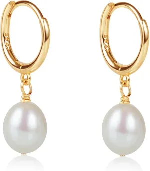 LILY LUSTRE Pearl Earrings | 14k Gold Plated/Filled 925 Sterling Silver Handpicked AAAA Quality Genuine Freshwater Cultured Round/Coin Shape Pearl Hoop/Leverback Drop Dangle Earrings for Women