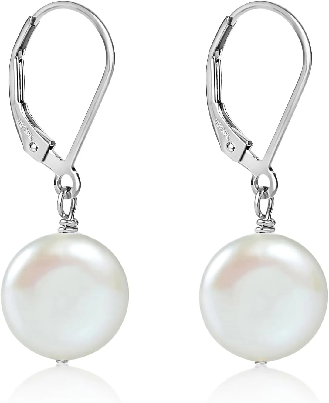LILY LUSTRE Pearl Earrings | 14k Gold Plated/Filled 925 Sterling Silver Handpicked AAAA Quality Genuine Freshwater Cultured Round/Coin Shape Pearl Hoop/Leverback Drop Dangle Earrings for Women