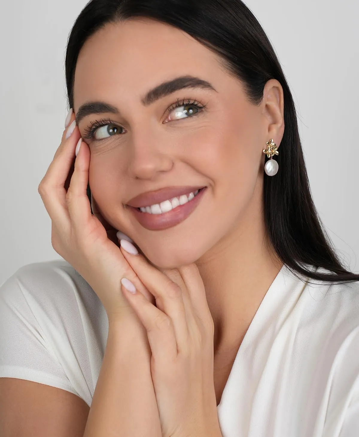 LILY LUSTRE Pearl Flower Stud Earrings | 14k Gold/Rose Gold Plated 925 Sterling Silver Handpicked AAAA Quality Natural Freshwater Cultured Pearl Drop & Coin Shape Dangle Floral Earrings for Women