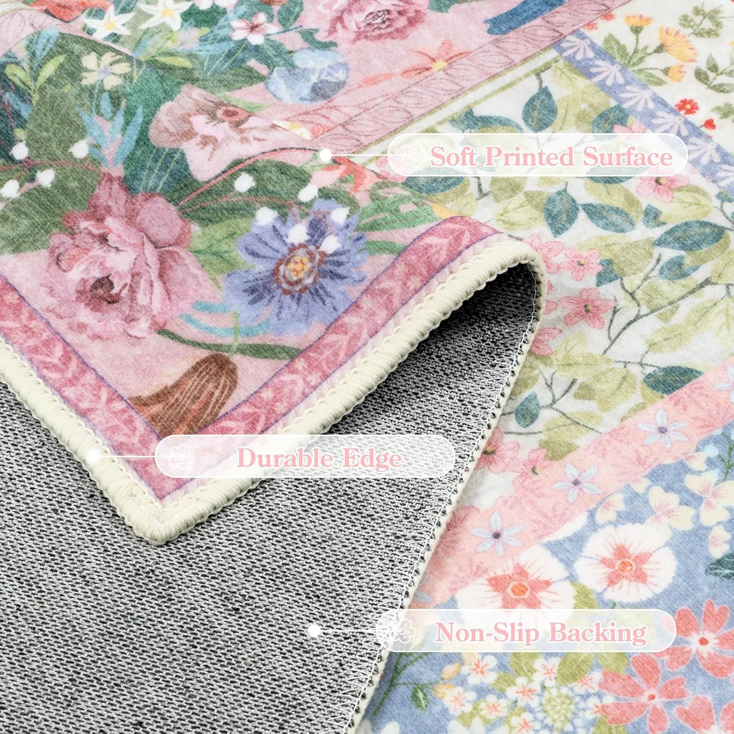 LIVEBOX 5 x 7 Pink Rugs for Bedroom Girls, Soft Patchwork Pink Rug for Living Room, Non-Slip Nursery Rug Girl, Washable Rugs 5x7 Carpet Rug for Playroom