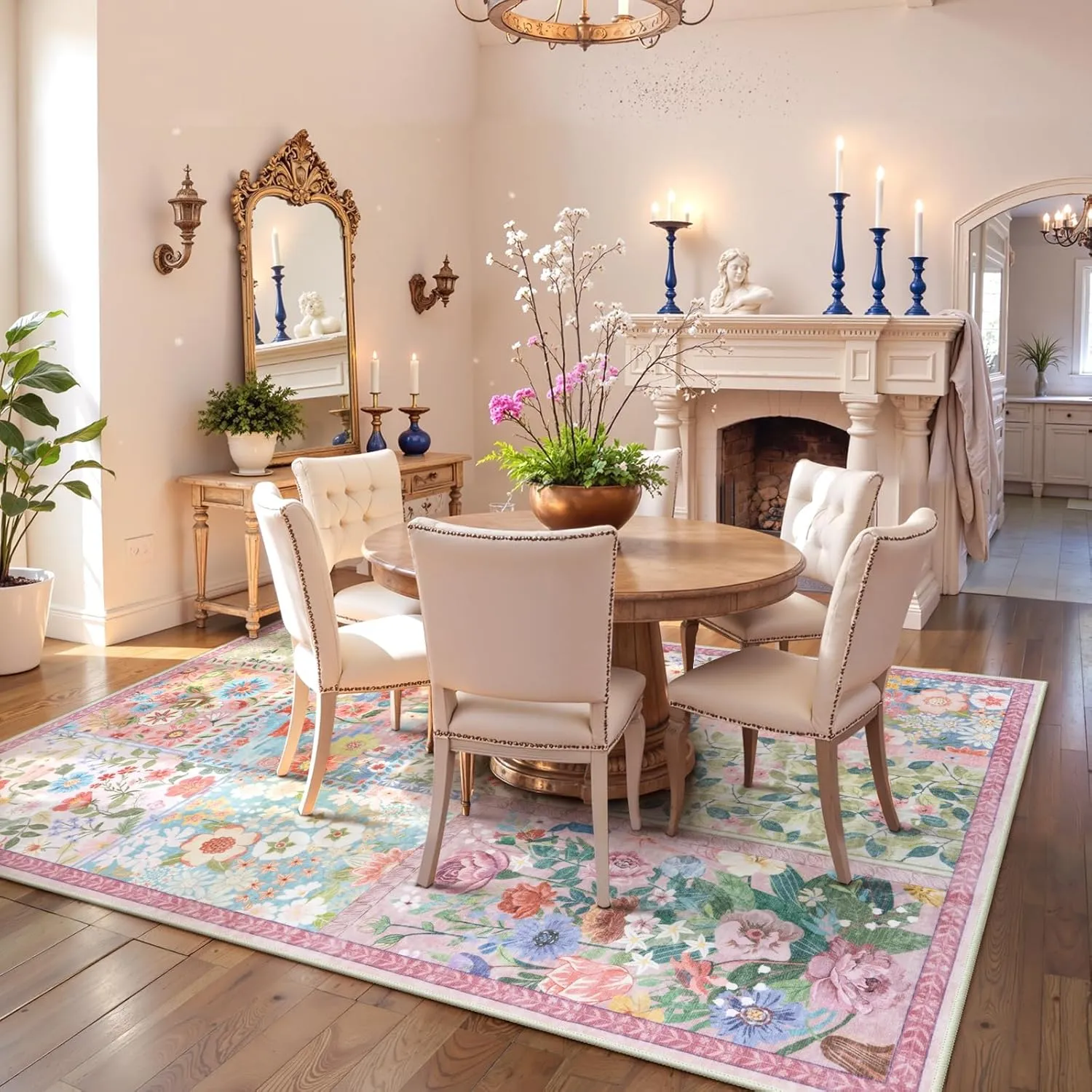 LIVEBOX 5 x 7 Pink Rugs for Bedroom Girls, Soft Patchwork Pink Rug for Living Room, Non-Slip Nursery Rug Girl, Washable Rugs 5x7 Carpet Rug for Playroom