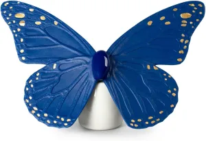 LLADRÓ Butterfly Figurine. Golden Luster & Blue. Porcelain Butterfly Figure.