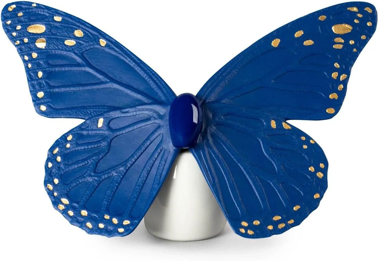 LLADRÓ Butterfly Figurine. Golden Luster & Blue. Porcelain Butterfly Figure.