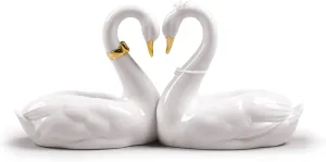 LLADRÓ Endless Love Swans Figurine. Golden Luster. Porcelain Swan Figure.