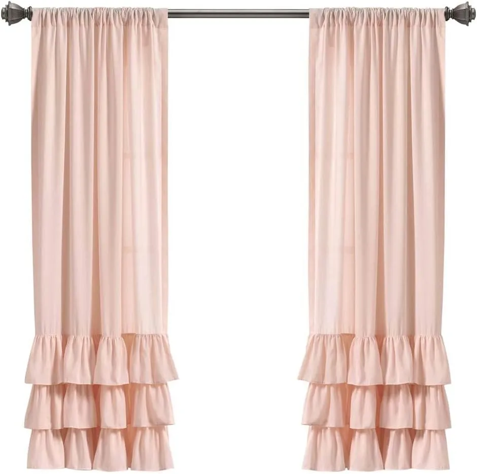 Lush Decor, Blush Allison Ruffle Curtains Window Panel Set for Living, Dining Room, Bedroom (Pair), 63" x 40" (16T004557)