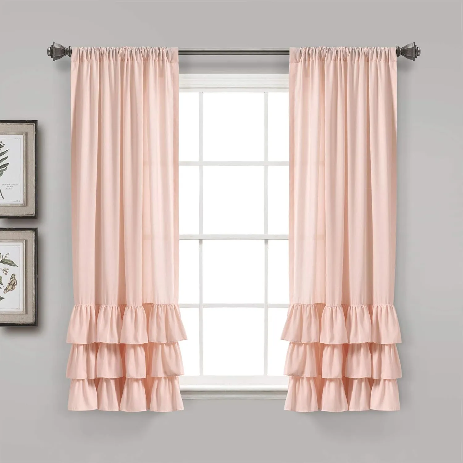 Lush Decor, Blush Allison Ruffle Curtains Window Panel Set for Living, Dining Room, Bedroom (Pair), 63" x 40" (16T004557)