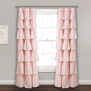 Lush Decor Lace Ruffle Curtain | Shabby Chic Farmhouse Style Window Panel for Living Room, Dining Room, Bedroom (Single), 84” x 52”, Blush