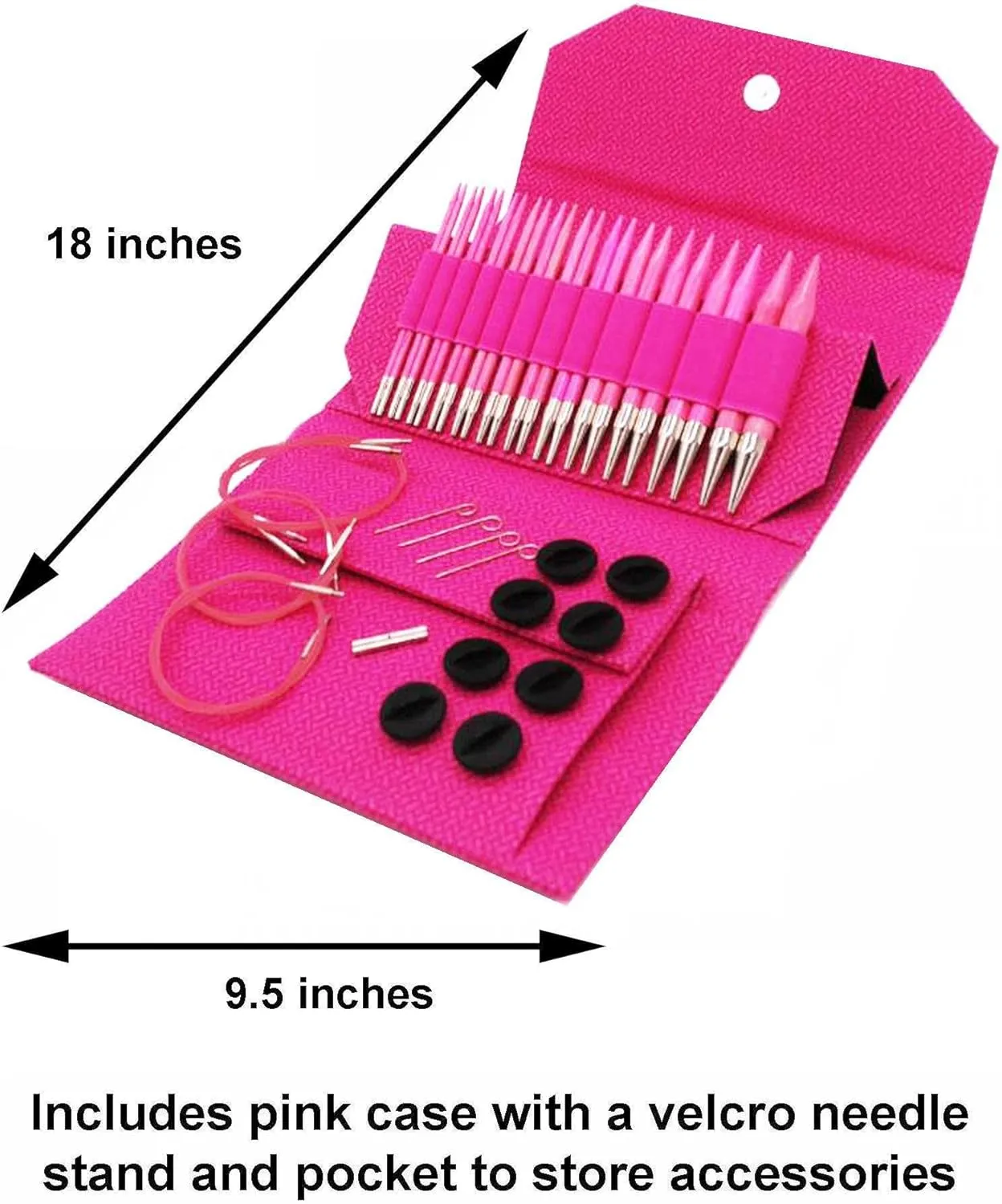 Lykke Blush 5-Inch (13cm) Interchangeable Circular Knitting Needle Set Birchwood US 4, 5, 6, 7, 8, 9, 10, 10.5, 11, 13, 15 & 17 with Magenta Basketweave Case with Project Bag